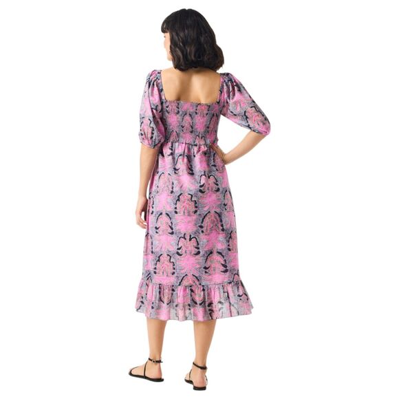Nic + Zoe Petal Patch Seersucker Floral Pink Grey Midi Dress Size Large - Picture 2 of 9